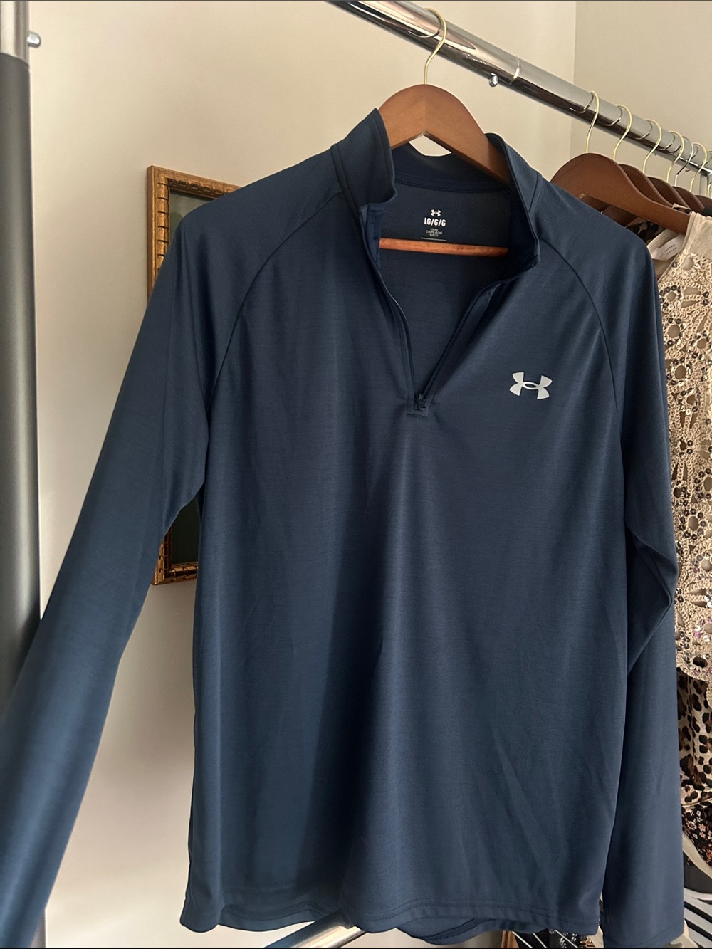 Men's L loose fit Under Armour Dark Blue Quarter-Zip polyester pullover